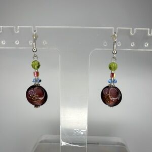 Blue and Green Dangle Earrings with Silver Findings